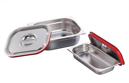 Stainless steel GN pan lids with red silicone gaskets